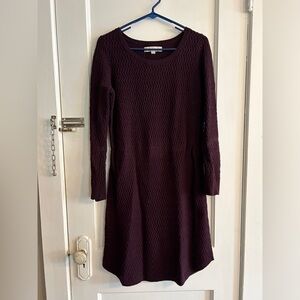 LOFT Women’s MP Burgundy Crew Neck Sweater Dress Long Sleeve Cotton Blend